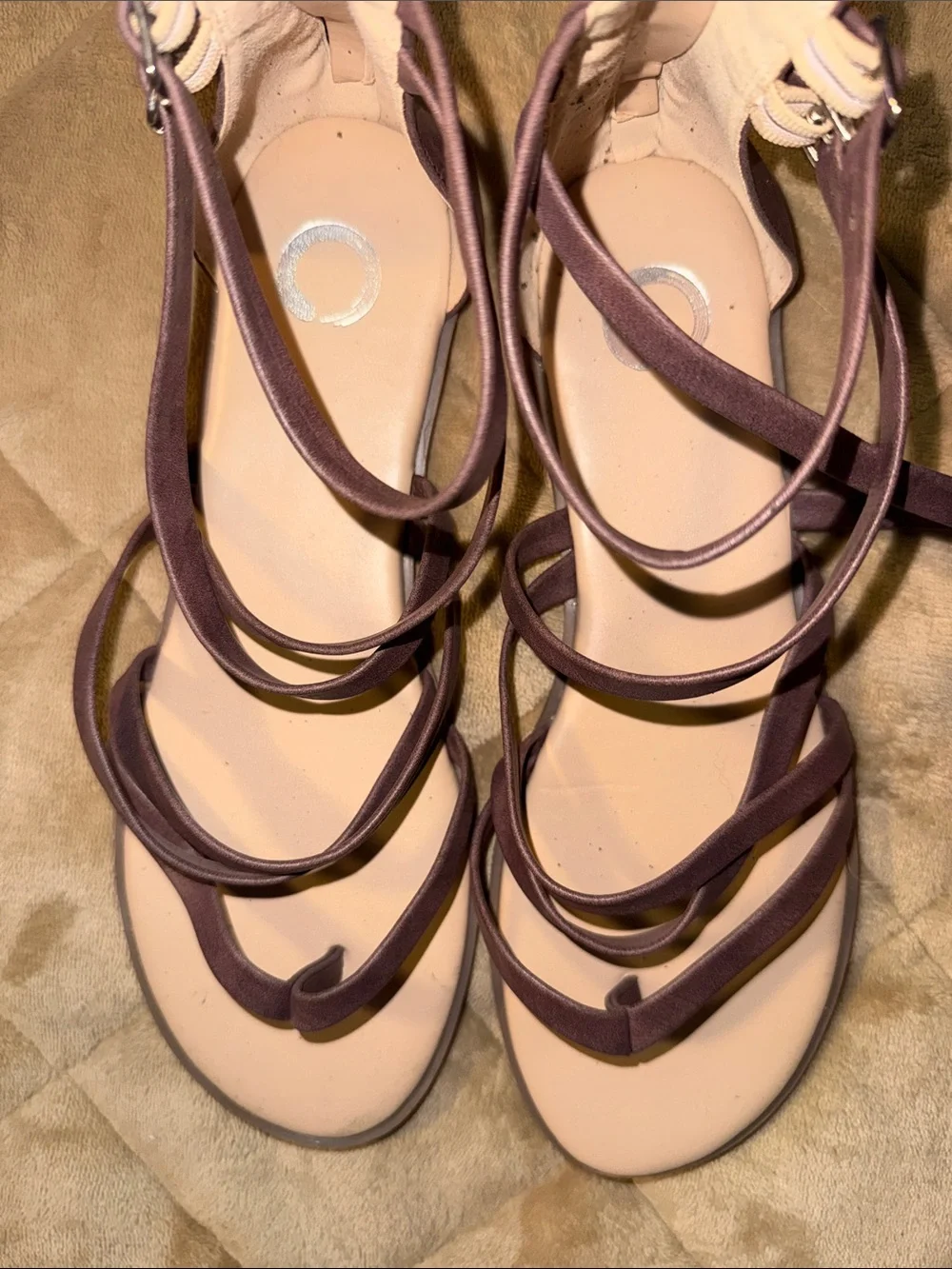 Journee Collection Brown Strappy Wrap Sandals with Nude Footbed